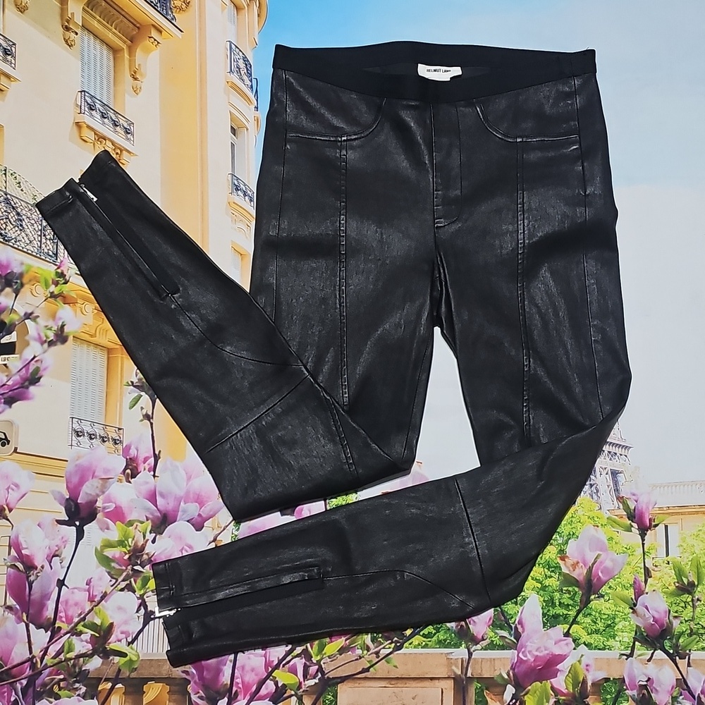 Helmut Lang 100% Lamb Leather Skinny Zippered Ankle Leggings Size 4
